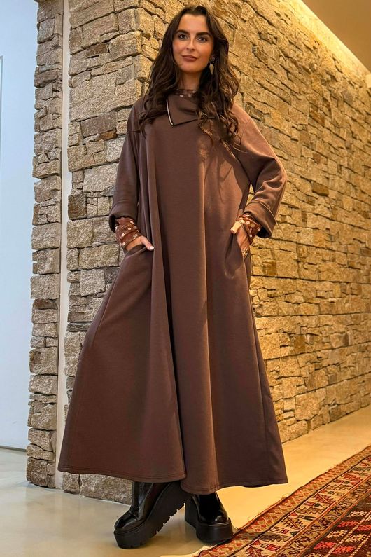 Sola Smart Tech Zip Cowl Trapeze Dress Chocolate /16=